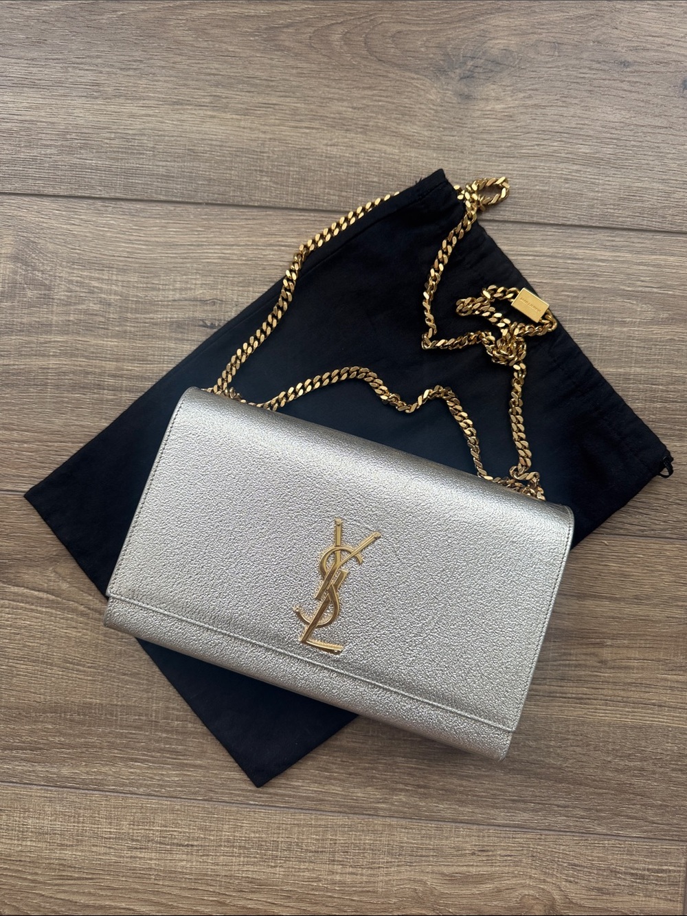 Saint Laurent Kate Medium champagne gold shoulder crossbody bag